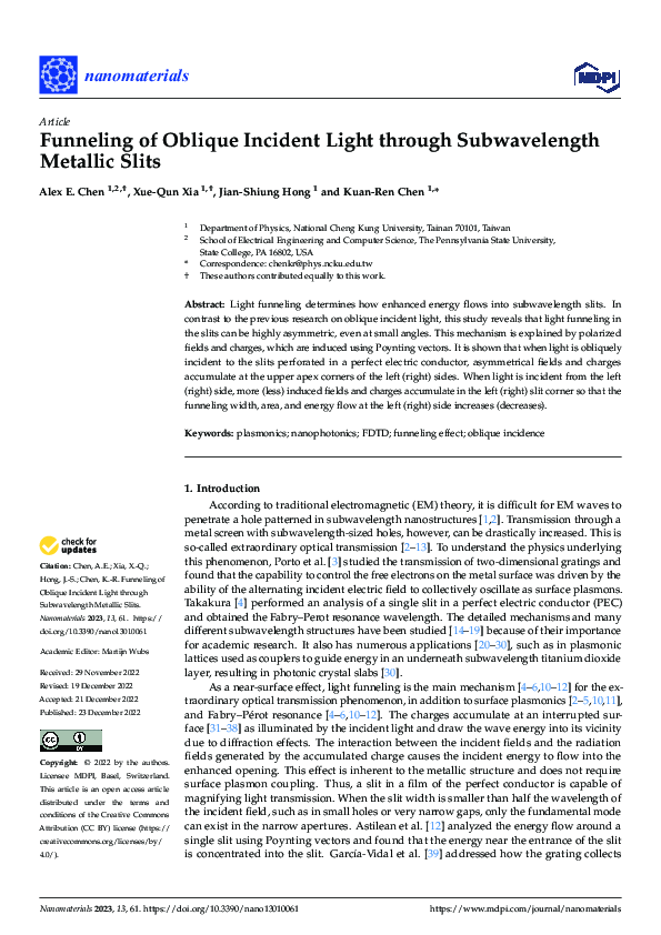 (PDF) Funneling of Oblique Incident Light through Subwavelength ...