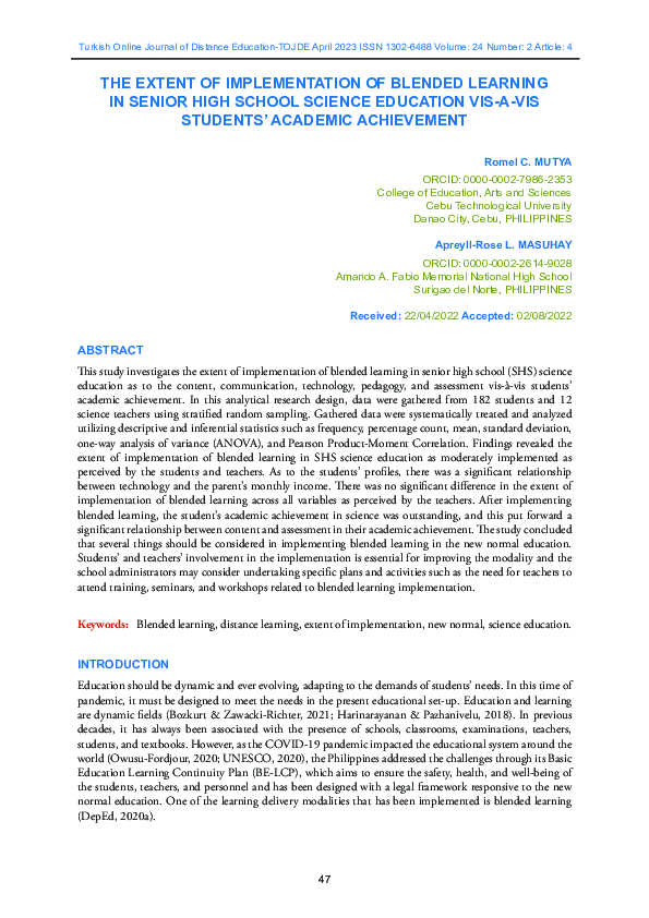 (PDF) THE EXTENT OF IMPLEMENTATION OF BLENDED LEARNING IN SENIOR HIGH ...