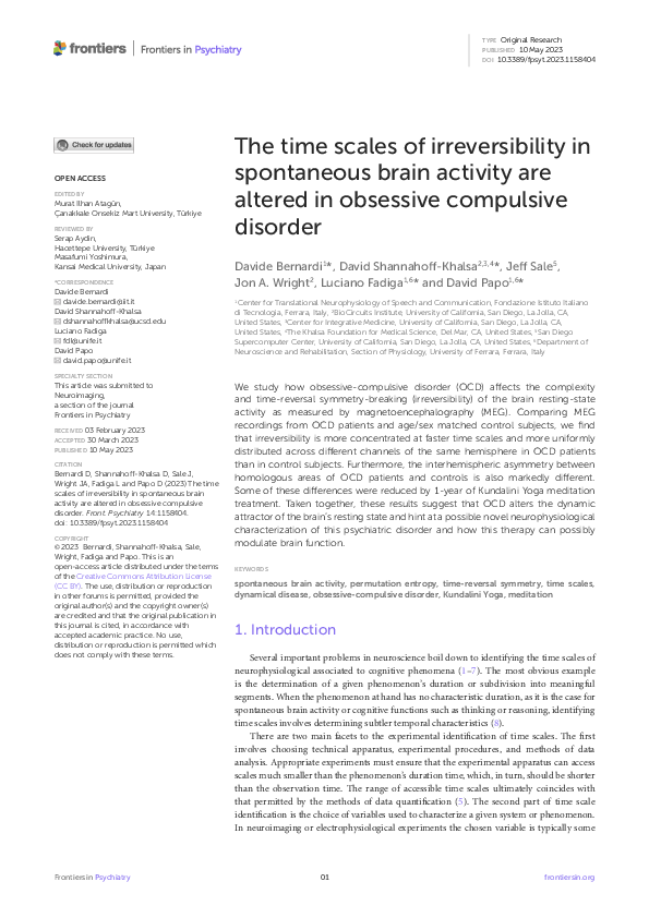 (PDF) The time scales of irreversibility in spontaneous brain activity ...