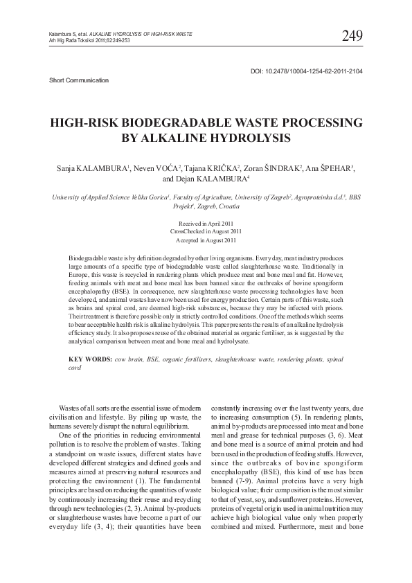 (PDF) High-Risk Biodegradable Waste Processing By Alkaline Hydrolysis