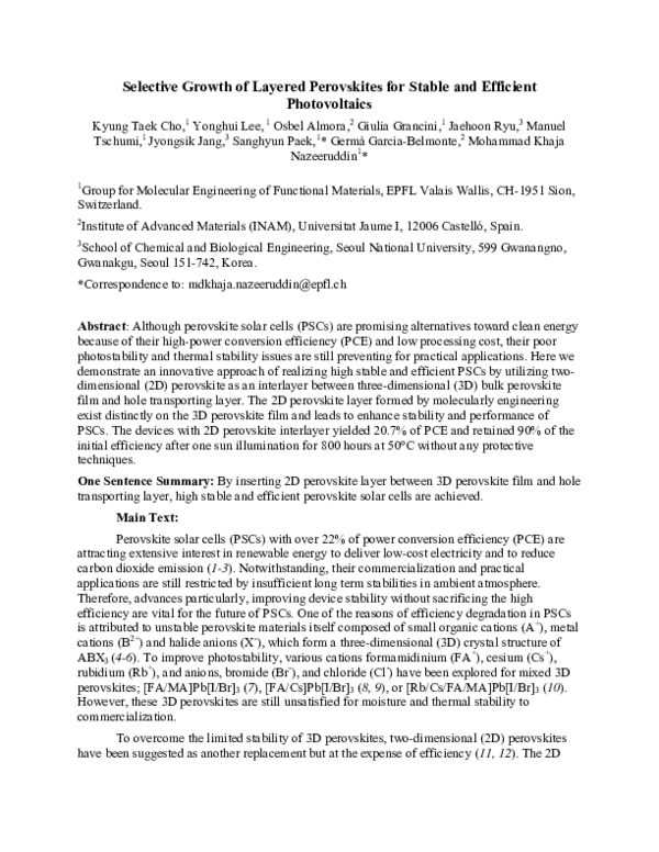 (PDF) Selective growth of layered perovskites for stable and efficient ...