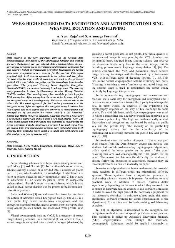(PDF) Wses: High Secured Data Encryption and Authentication Using ...