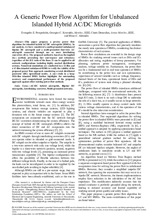 (PDF) A Generic Power Flow Algorithm for Unbalanced Islanded Hybrid AC ...
