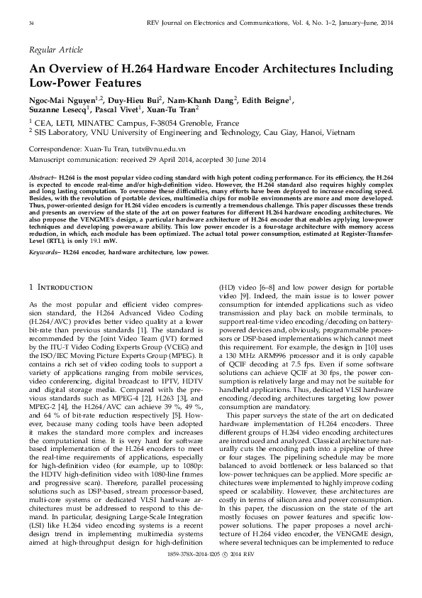 (PDF) An Overview of H.264 Hardware Encoder Architectures Including Low ...