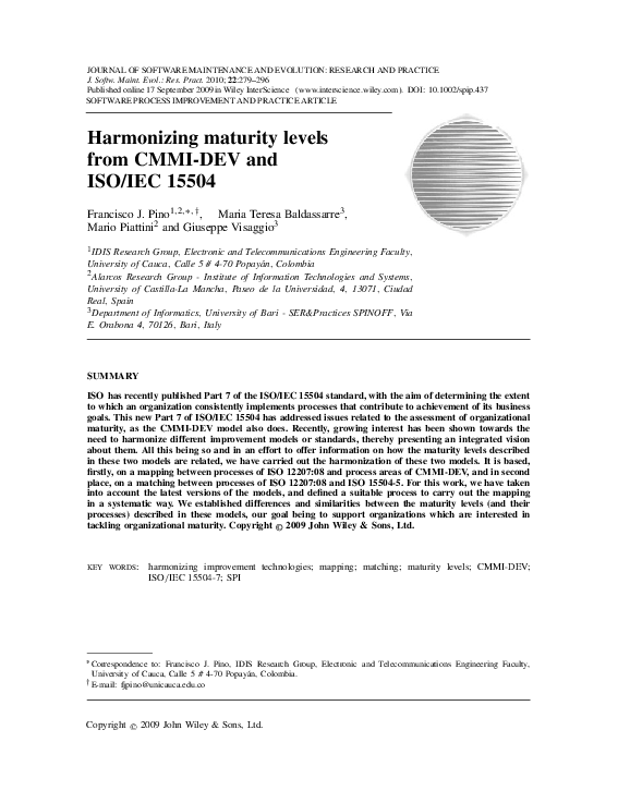 (PDF) Harmonizing maturity levels from CMMI-DEV and ISO/IEC 15504