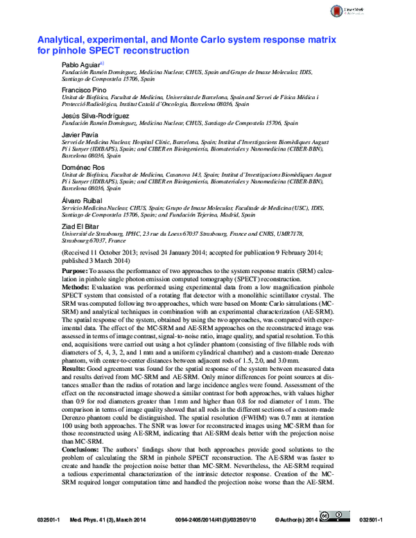 (PDF) Analytical, experimental, and Monte Carlo system response matrix ...