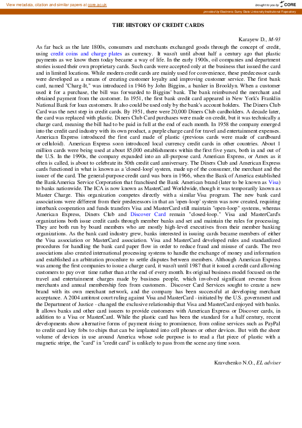 (PDF) The history of credit cards
