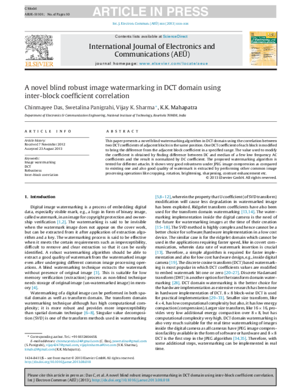 (PDF) A novel blind robust image watermarking in DCT domain using inter ...