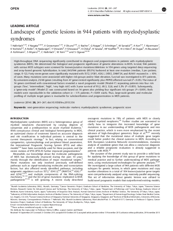 (PDF) Landscape of genetic lesions in 944 patients with myelodysplastic ...