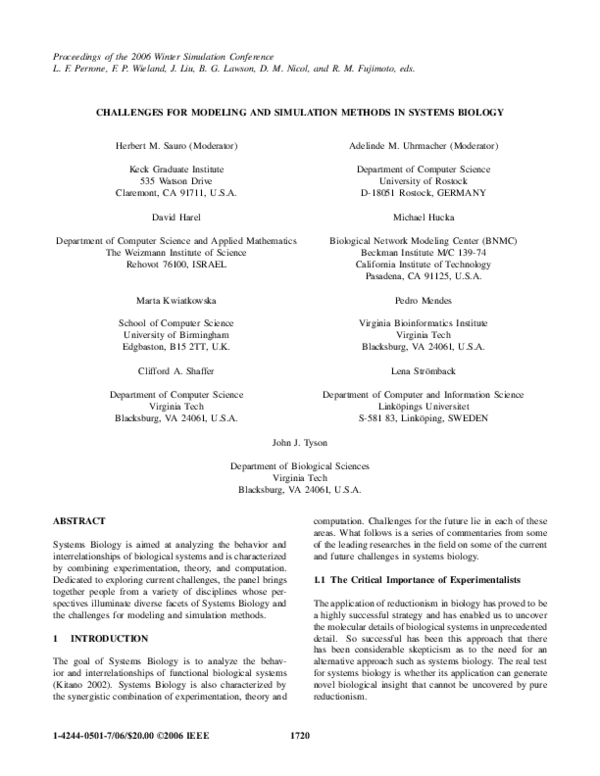 (PDF) Challenges for Modeling and Simulation Methods in Systems Biology