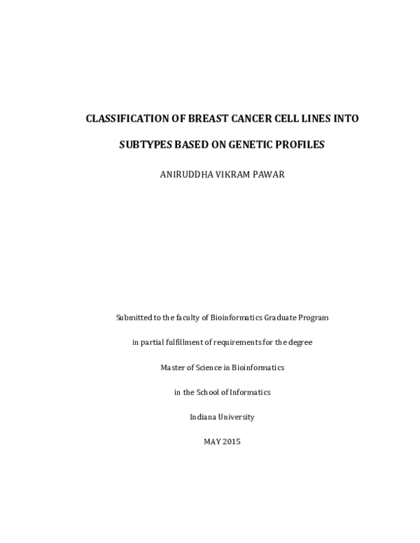(PDF) Classification of Breast Cancer Cell Lines into Subtypes Based on ...