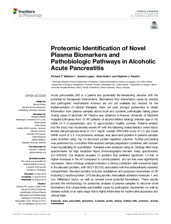 (PDF) Proteomic Identification of Novel Plasma Biomarkers and ...