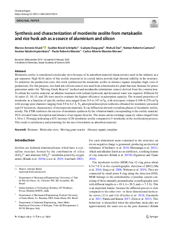 (PDF) Synthesis and characterization of mordenite zeolite from ...