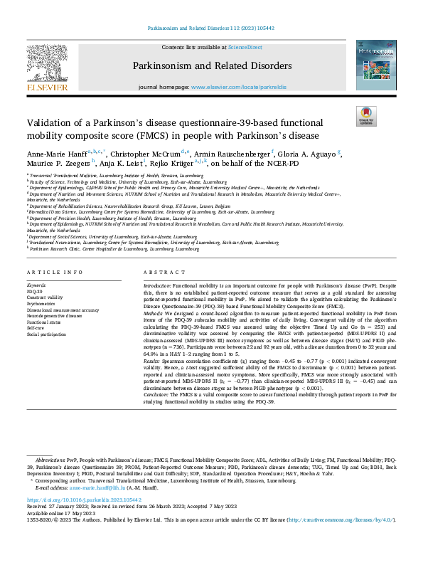 (PDF) Validation of a Parkinson's disease questionnaire-39-based ...