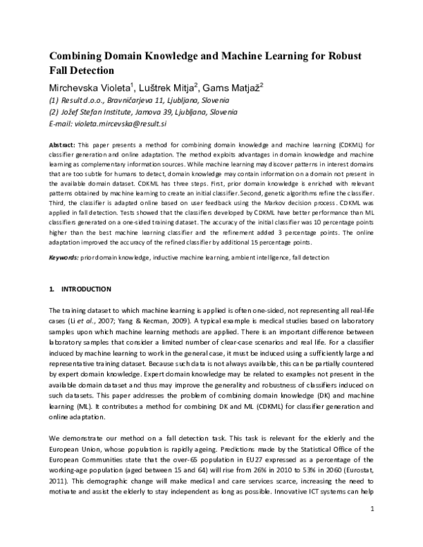 (PDF) Combining domain knowledge and machine learning for robust fall ...