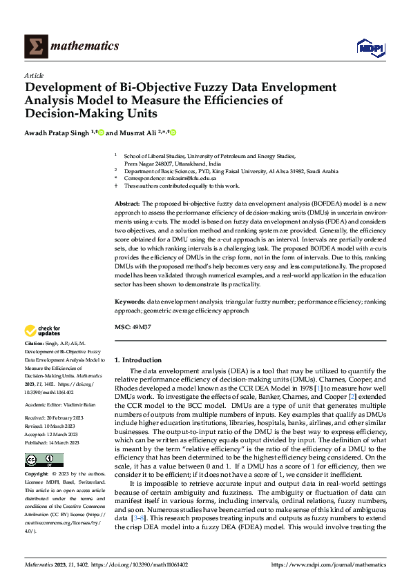 (PDF) Development of Bi-Objective Fuzzy Data Envelopment Analysis Model ...