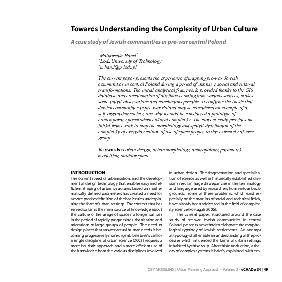 Towards Understanding the Complexity of Urban Culture - A case study of Jewish communities in pre-war central Poland