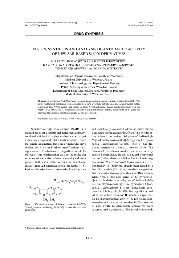 (PDF) Design, Synthesis and Analysis of Anticancer Activity of New Sar ...