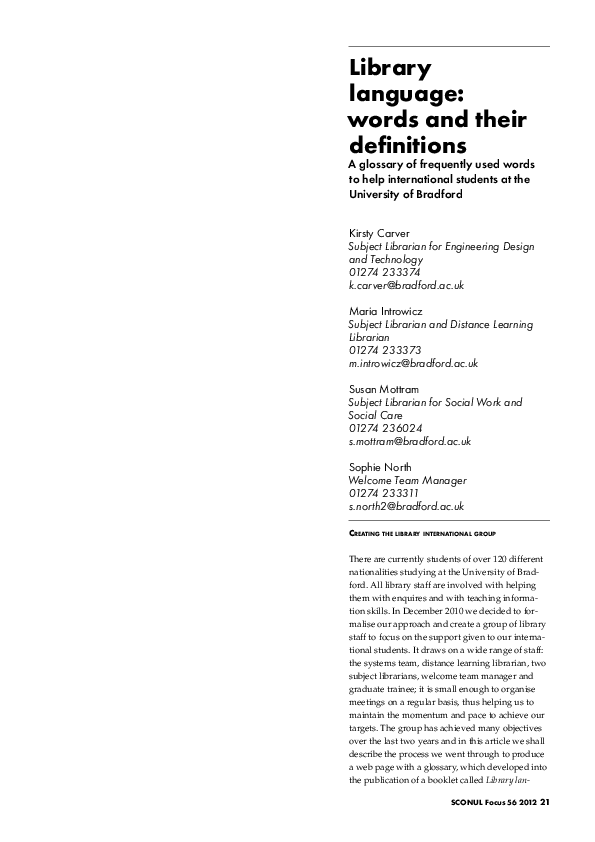 (PDF) Library language: words and their definitions. A glossary of ...