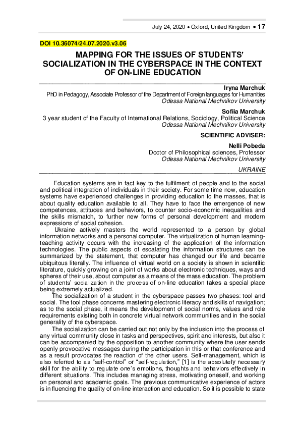 (PDF) Mapping for the Issues of Students’ Socialization in the ...