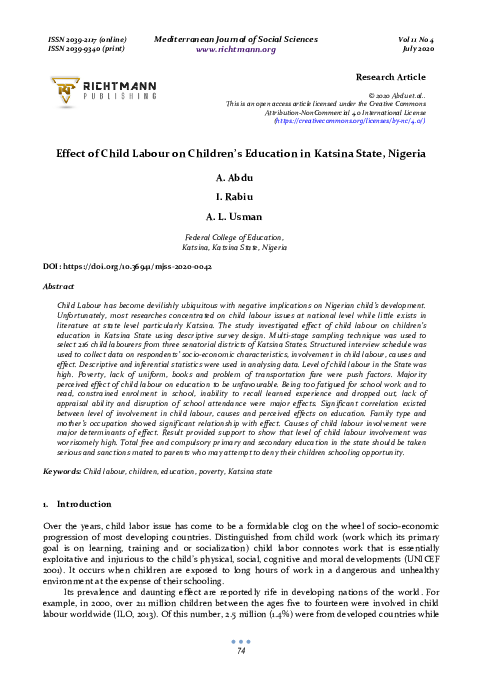 (PDF) Effect of Child Labour on Children’s Education in Katsina State ...