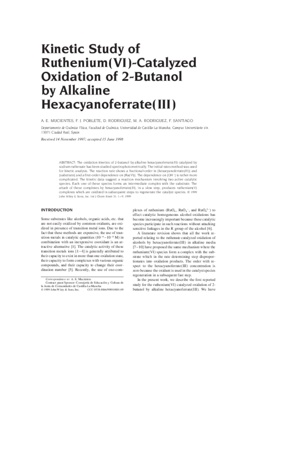 (PDF) Kinetic study of ruthenium(VI)‐catalyzed oxidation of 2‐butanol ...