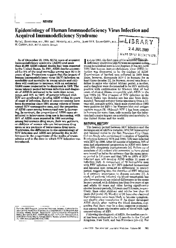 (PDF) Epidemiology of human immunodeficiency virus infection and ...