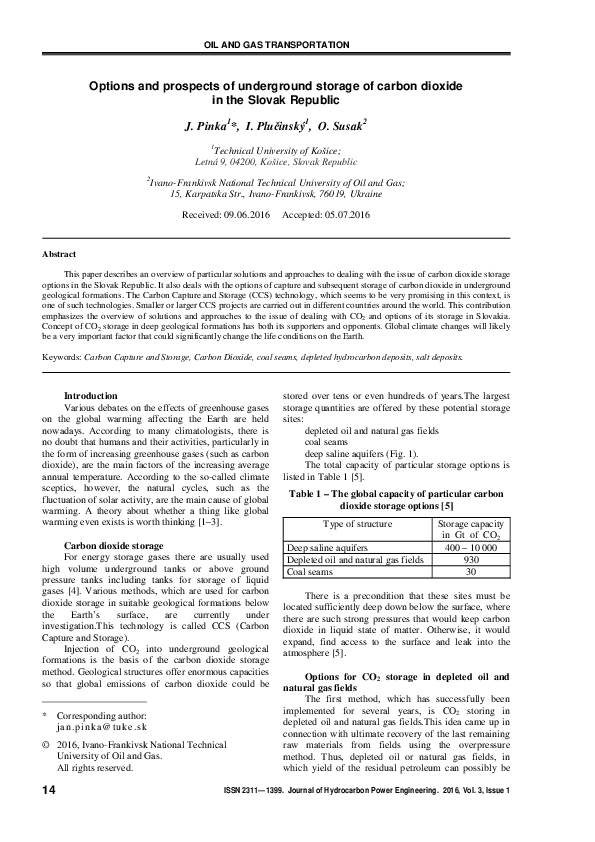 (PDF) Options and Prospects of Underground Storage of Carbon Dioxide in ...