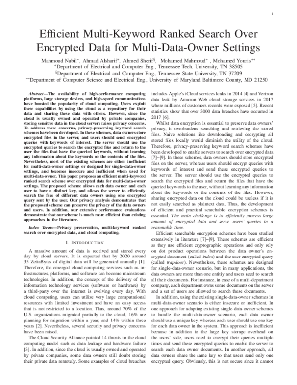 (PDF) Efficient Multi-Keyword Ranked Search over Encrypted Data for ...