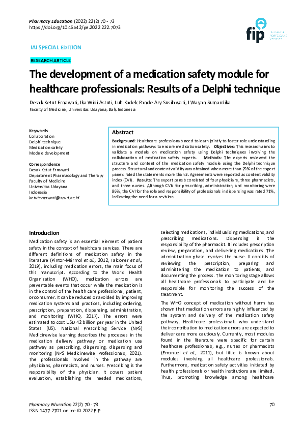 (PDF) The development of a medication safety module for healthcare ...