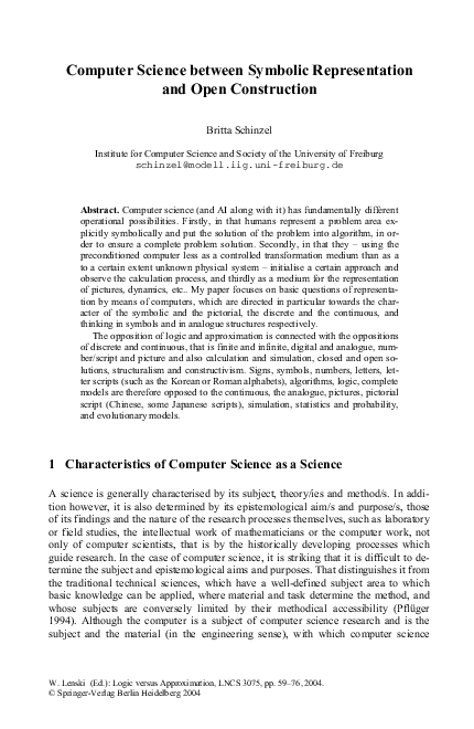 (PDF) Computer Science between Symbolic Representation and Open ...