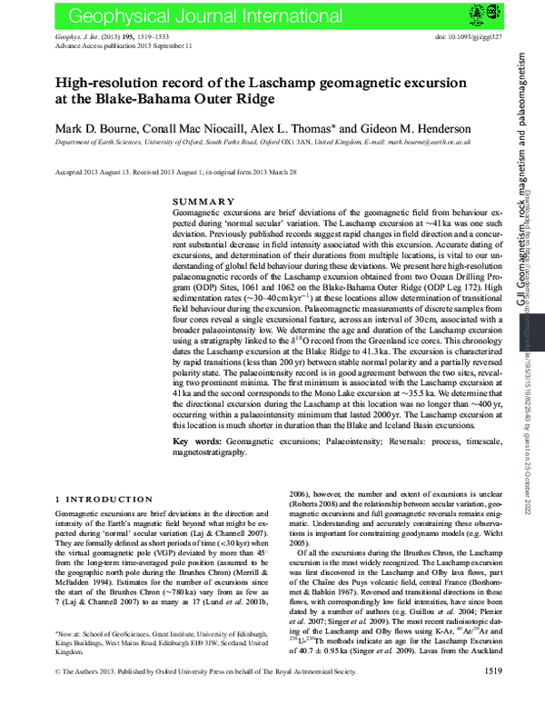 (PDF) High-resolution record of the Laschamp geomagnetic excursion at ...