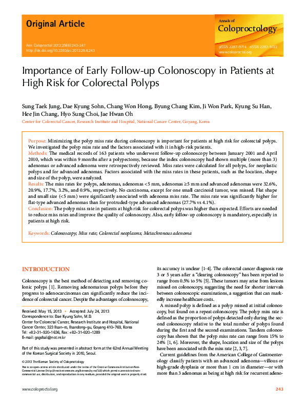 (PDF) Importance of Early Follow-up Colonoscopy in Patients at High ...