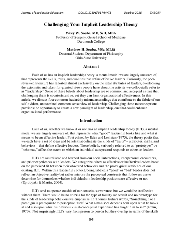 (PDF) Challenging Your Implicit Leadership Theory