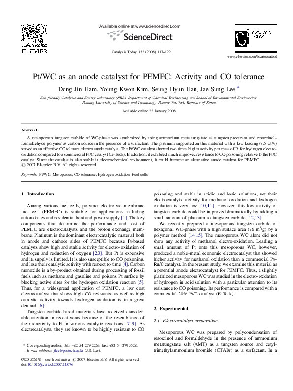 (PDF) Pt/WC as an anode catalyst for PEMFC: Activity and CO tolerance