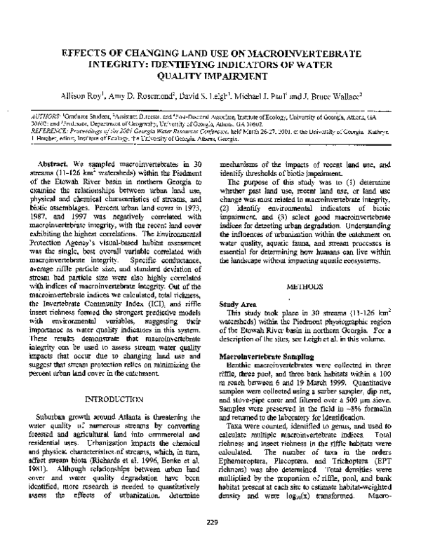 (PDF) Effects of changing land use on macroinvertebrate integrity ...