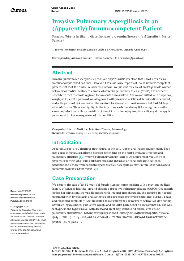 (PDF) Invasive Pulmonary Aspergillosis in an (Apparently ...