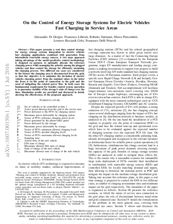 (PDF) On the Control of Energy Storage Systems for Electric Vehicles ...