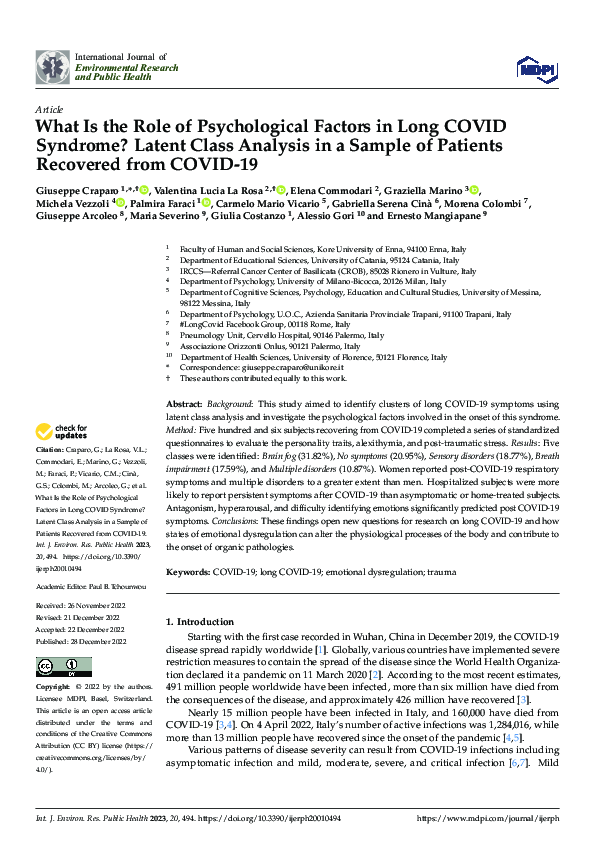 (PDF) What Is the Role of Psychological Factors in Long COVID Syndrome ...
