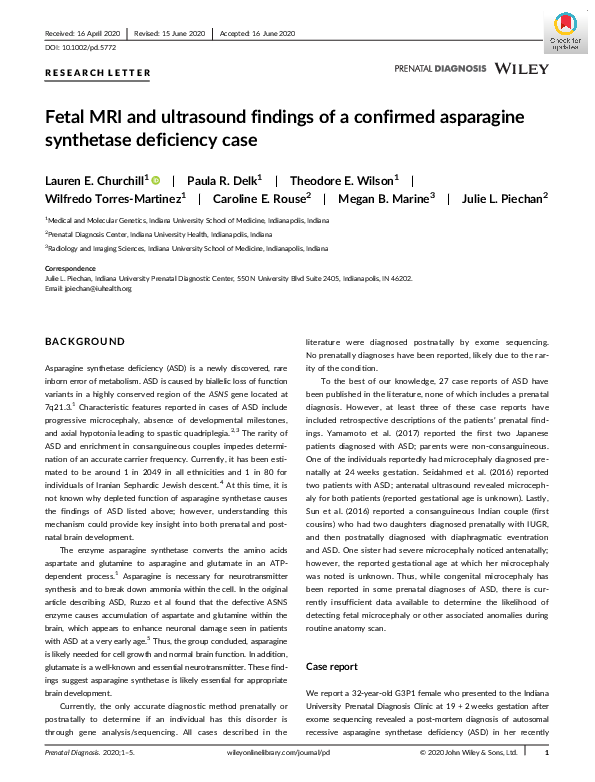 (PDF) Fetal MRI and ultrasound findings of a confirmed asparagine ...