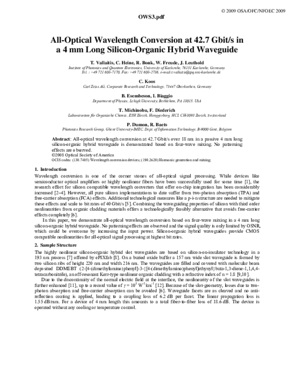 (PDF) All-Optical Wavelength Conversion at 42.7Gbit/s in a 4mm Long ...