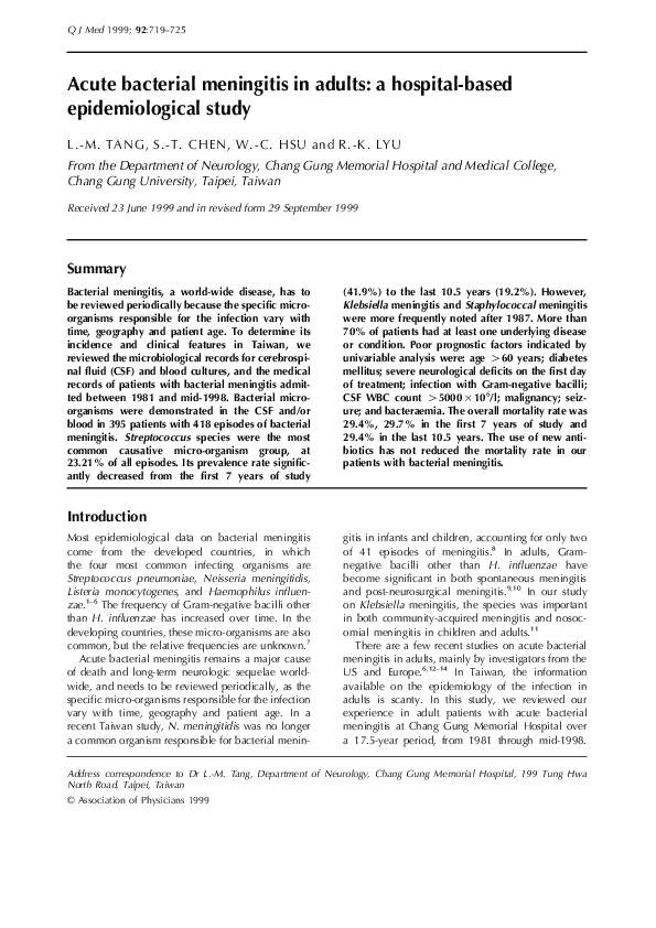 (PDF) Acute bacterial meningitis in adults: a hospital-based ...