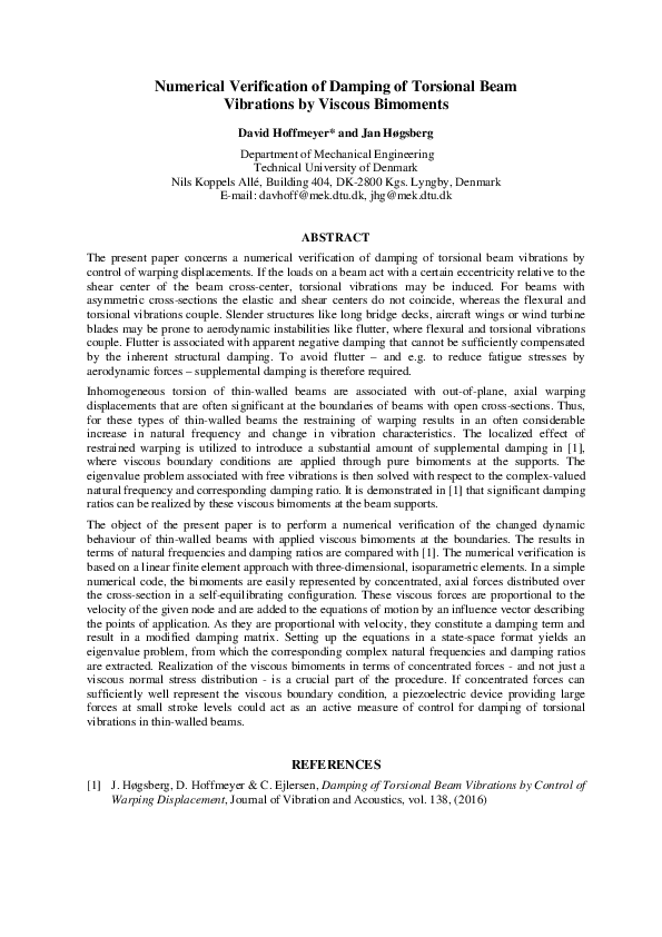 (PDF) Numerical Verification of Damping of Torsional Beam Vibrations by ...