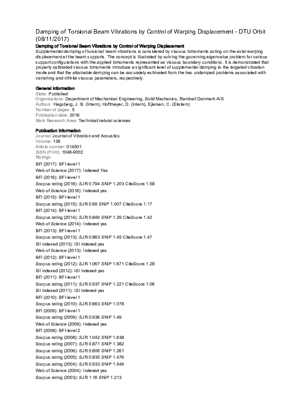 (PDF) Damping of Torsional Beam Vibrations by Control of Warping ...