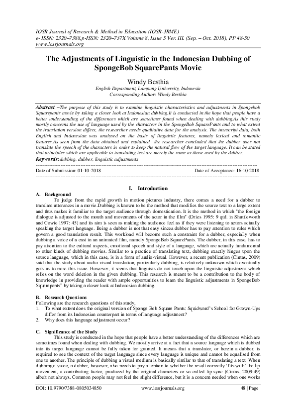 (PDF) The Adjustments of Linguistic in the Indonesian Dubbing of ...