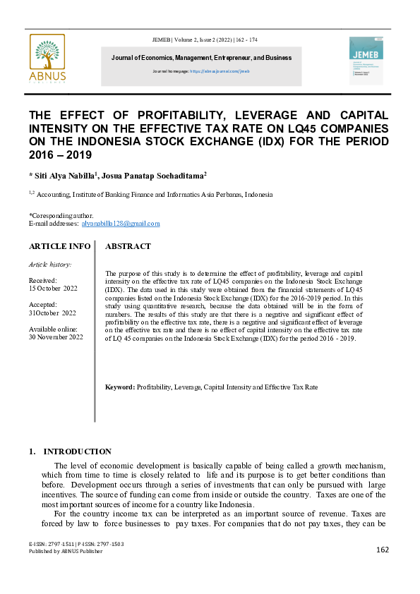 (PDF) The Effect of Profitability, Leverage and Capital Intensity on ...