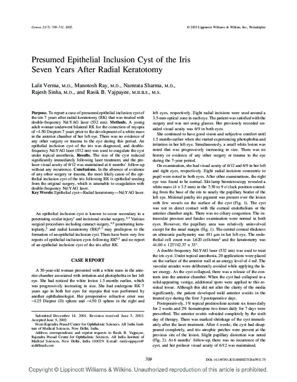 (PDF) Presumed Epithelial Inclusion Cyst of the Iris Seven Years After ...
