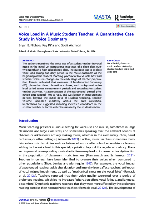 (PDF) Voice Load in A Music Student Teacher: A Quantitative Case Study ...