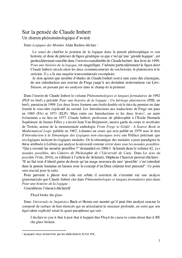 (PDF) Le contrepoint philosophique de Claude Imbert