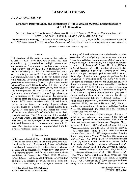 (PDF) Structure determination and refinement of the Humicola insolens ...